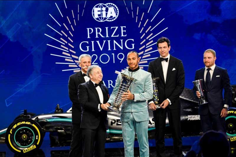 Lewis Hamilton receives Formula One winners’ trophy