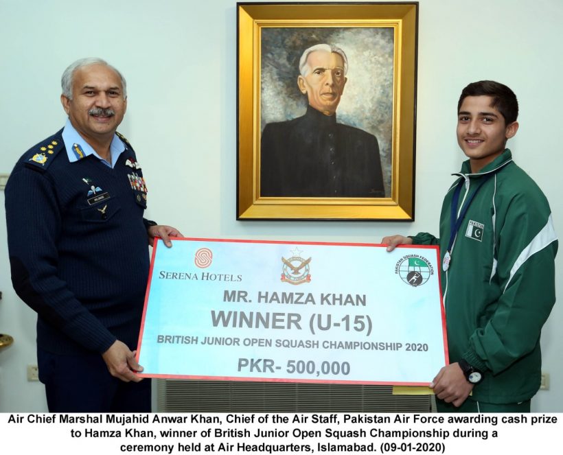 Air Chief awards cash prize to Hamza Khan for winning British Junior