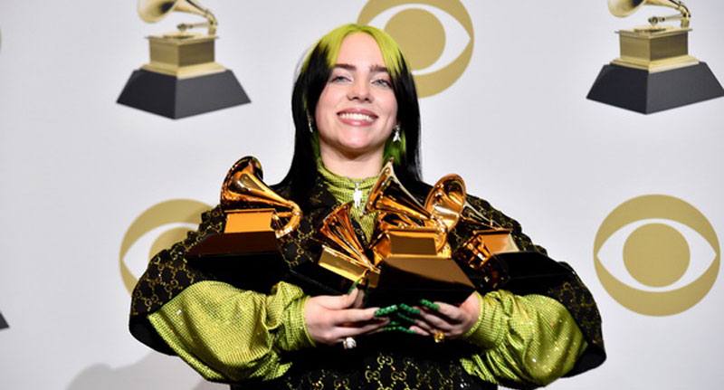 Billie Eilish's blue hair and outfit at the 2020 Grammy Awards - wide 4
