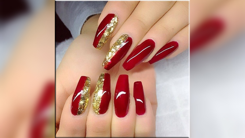 Red and Gold Nail Art Pedicure - wide 4