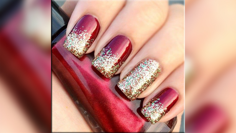 red green and gold nail art