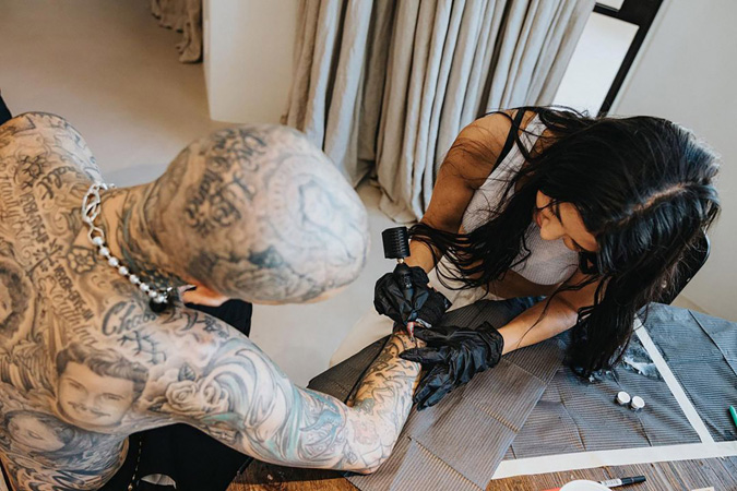 Travis Barker Shows Off Kourtney Kardashian Lips Tattoo Photo